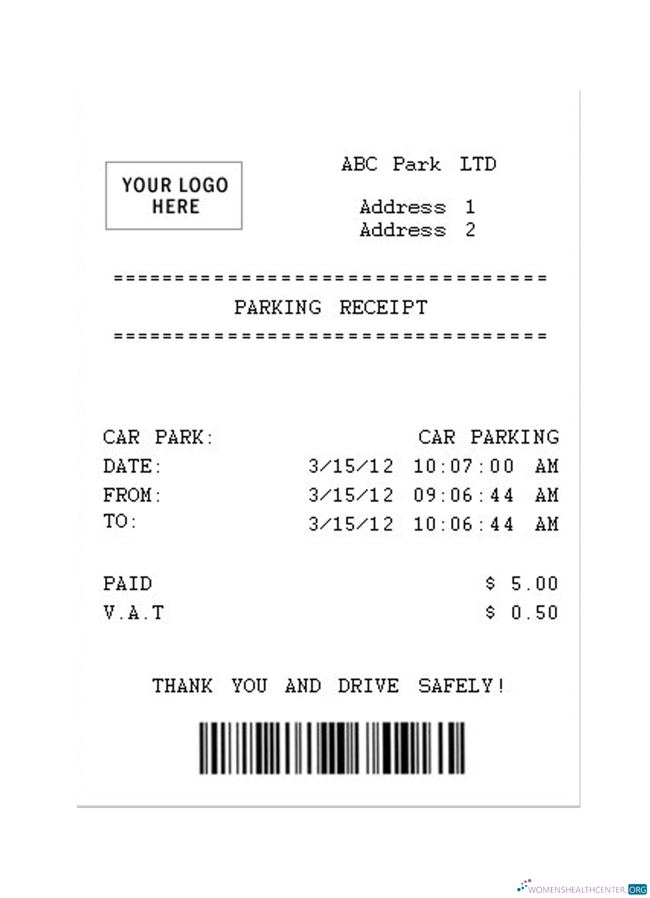 Download PARKING receipt sample Photoshop template